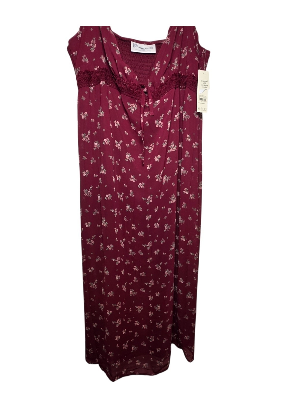 NWT No Boundaries Lace Trim Sweetheart Maxi Dress Merlot Floral XL